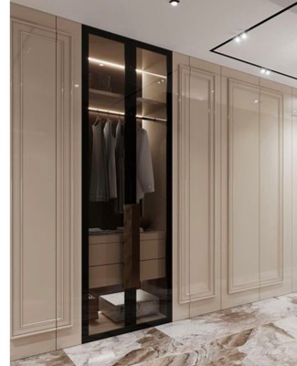 Tủ áo chất liệu gỗ MDF, cánh khoét kính màu trà