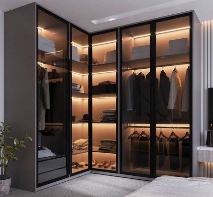 Tủ áo chất liệu gỗ MDF, cánh kính màu trà , có đèn led, cánh nhôm