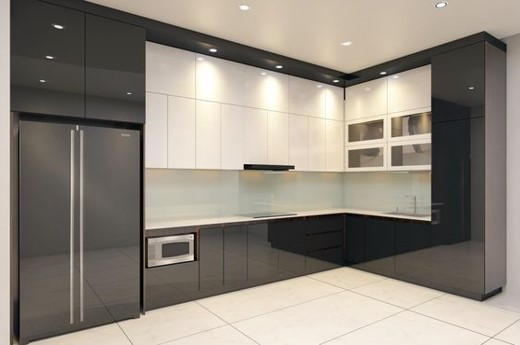 Tủ bếp trên nhựa dưới nhựa cánh phủ Acrylic