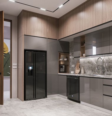 Tủ bếp phối gỗ