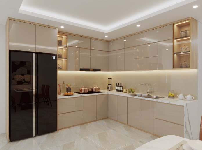 Tủ dưới gỗ cánh phủ Acrylic