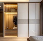 Tủ áo chất liệu gỗ MDF, cánh phẳng  có đèn led