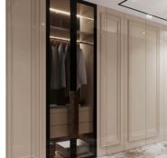 Tủ áo chất liệu gỗ MDF, cánh khoét kính màu trà