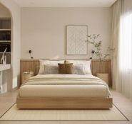 Giường gỗ MDF, phủ melamin, đầu giường không bọc nệm, không có ngăn kéo