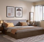 Giường gỗ MDF, phủ melamin, đầu giường bọc nệm, không có ngăn kéo