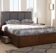 Giường gỗ MDF, phủ melamin, đầu giường bọc nệm có ngăn kéo