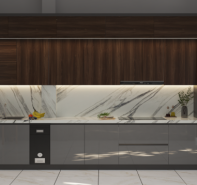 Tủ bếp trên gỗ dưới nhựa  cánh phủ Acrylic