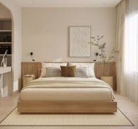 Giường gỗ MDF, phủ melamin, đầu giường không bọc nệm, không có ngăn kéo