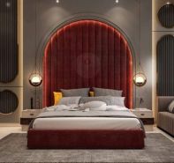 Giường gỗ MDF, bọc nhung da